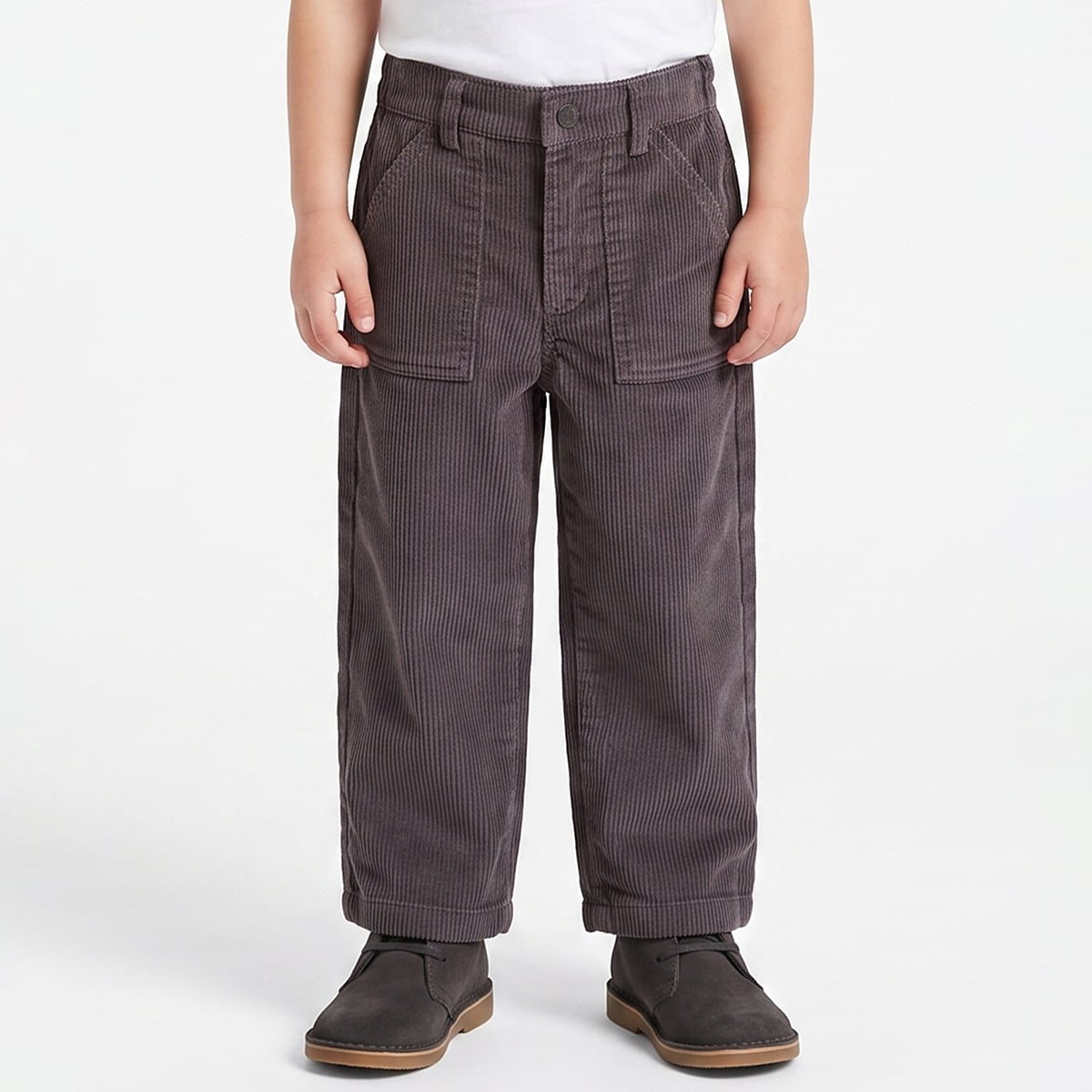 Baby Boys Dark Grey Cotton Blend Solid Corduroy Pant Regular Fit Casual Wear
