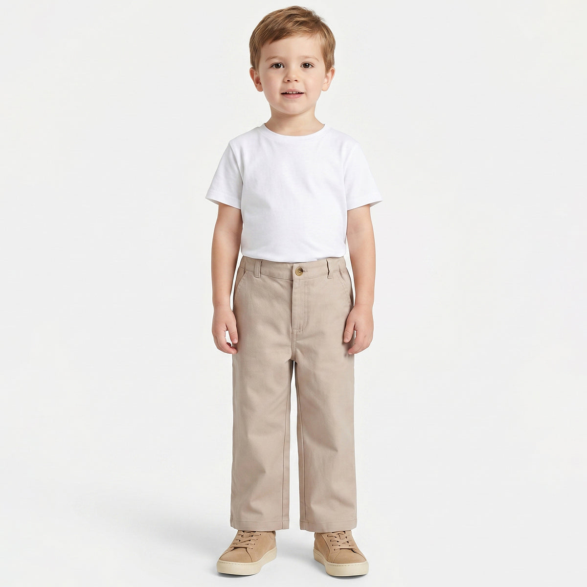 Boys Beige Woven Regular Fit Casual Wear