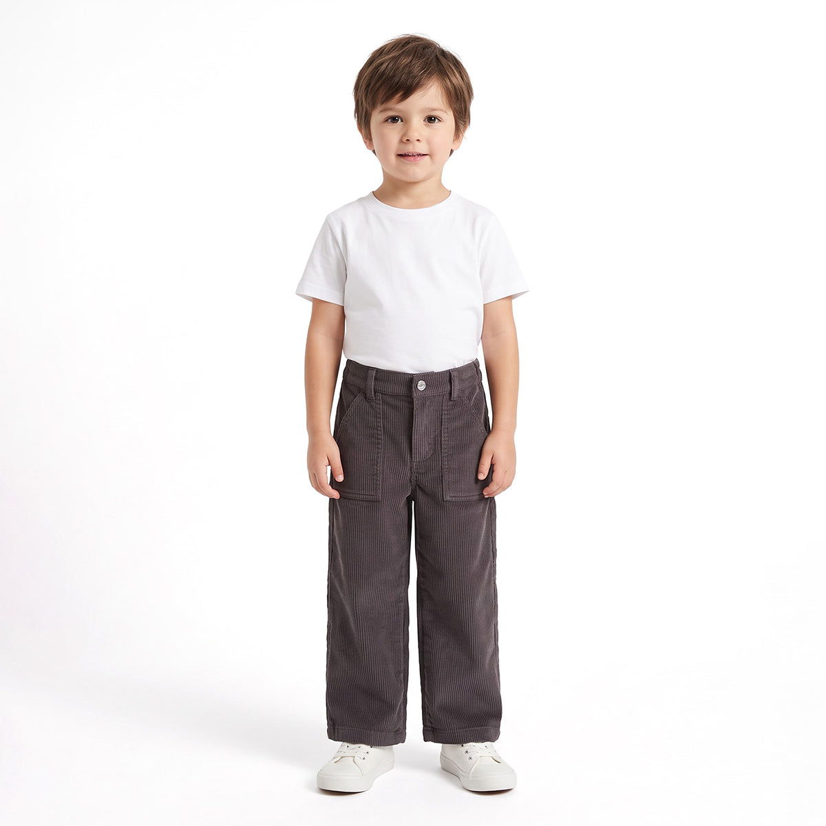 Boys Charcoal Cotton Corduroy Pants Wide-Leg Casual Wear