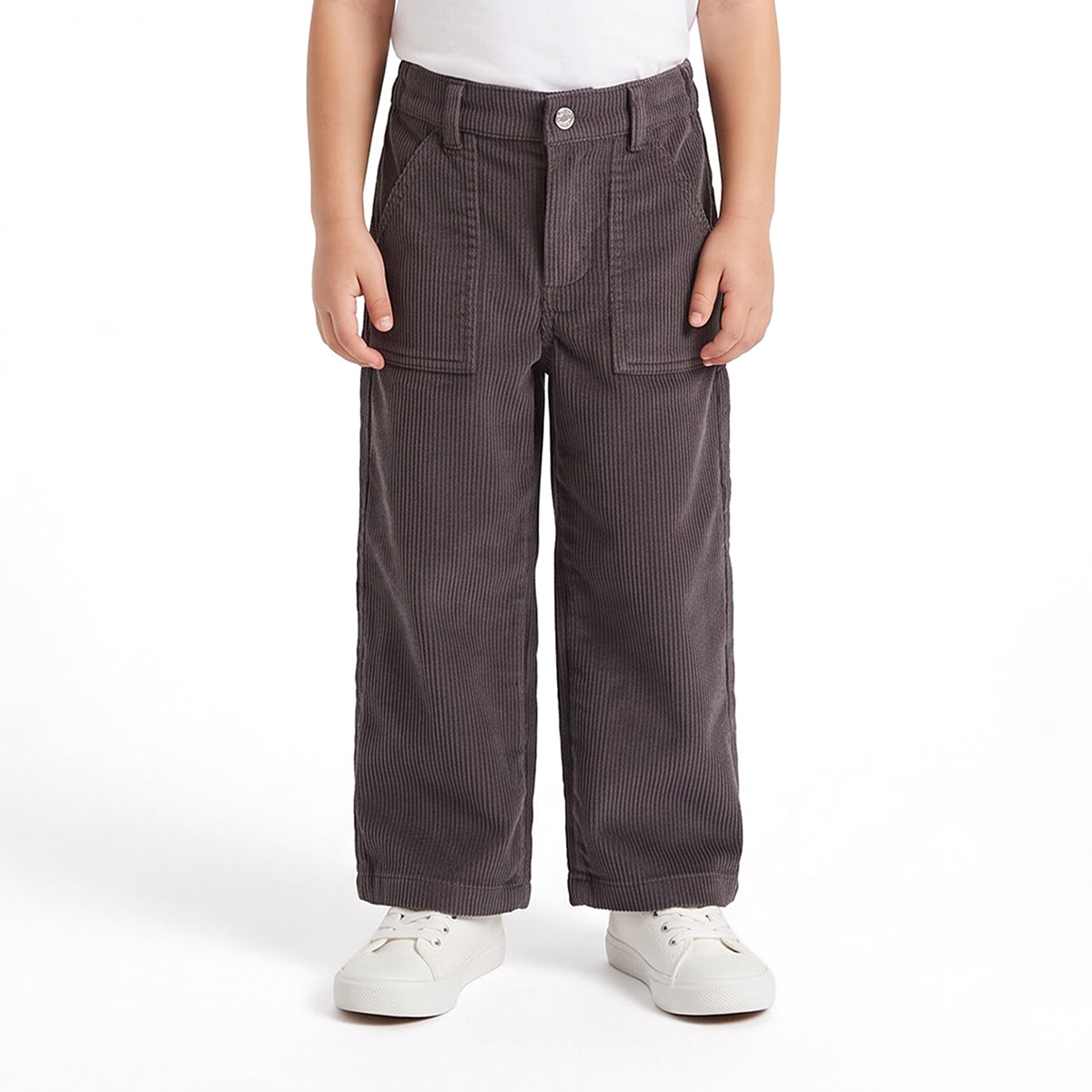 Boys Charcoal Cotton Corduroy Pants Wide-Leg Casual Wear