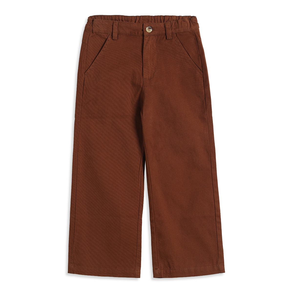 Boys Brown Cotton Wide-Leg Pants for Casual Wear