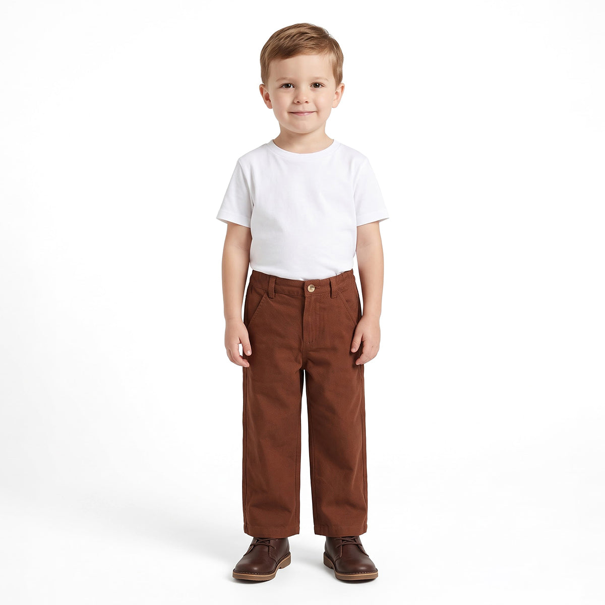Boys Brown Cotton Wide-Leg Pants for Casual Wear