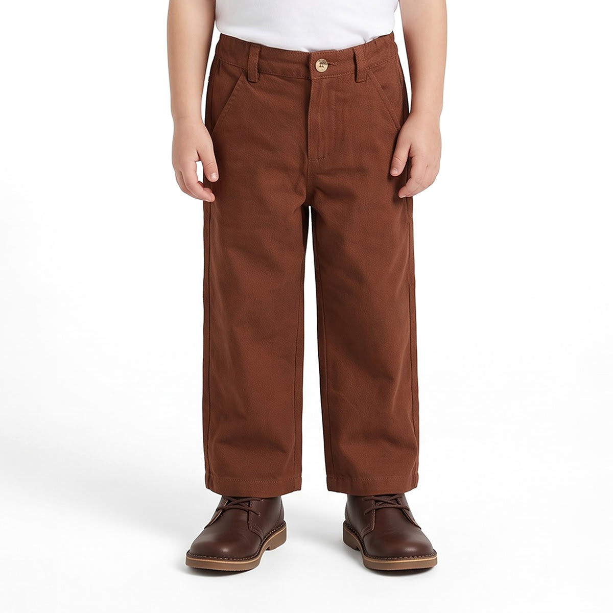 Boys Brown Cotton Wide-Leg Pants for Casual Wear