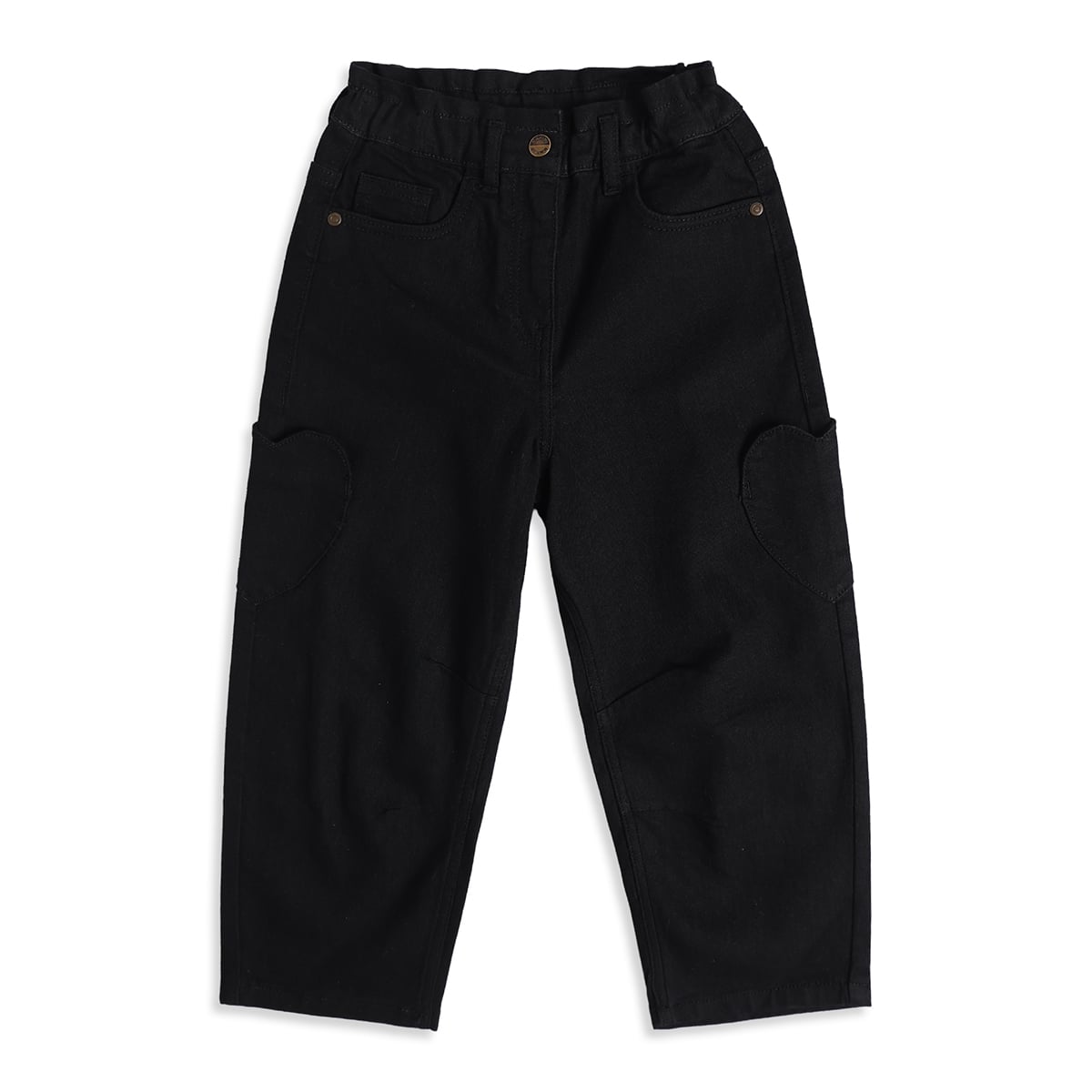 Baby Girls Black Cotton Blend Denim Pant Regular Fit Casual Wear