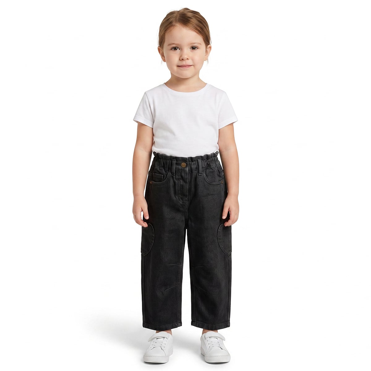 Baby Girls Black Cotton Blend Denim Pant Regular Fit Casual Wear