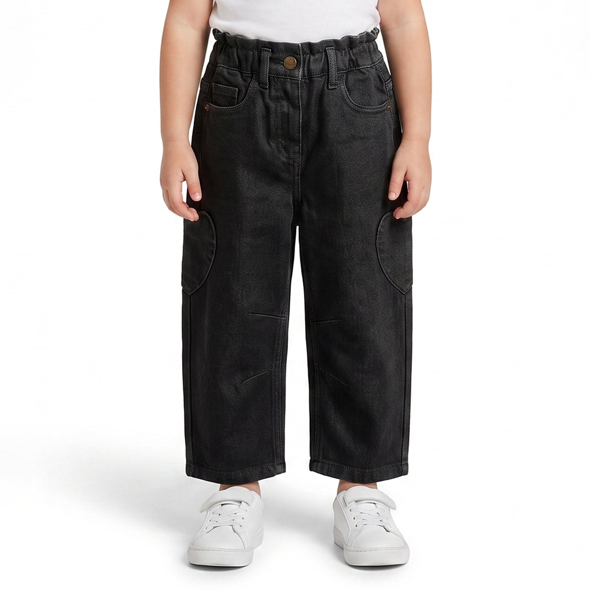 Baby Girls Black Cotton Blend Denim Pant Regular Fit Casual Wear