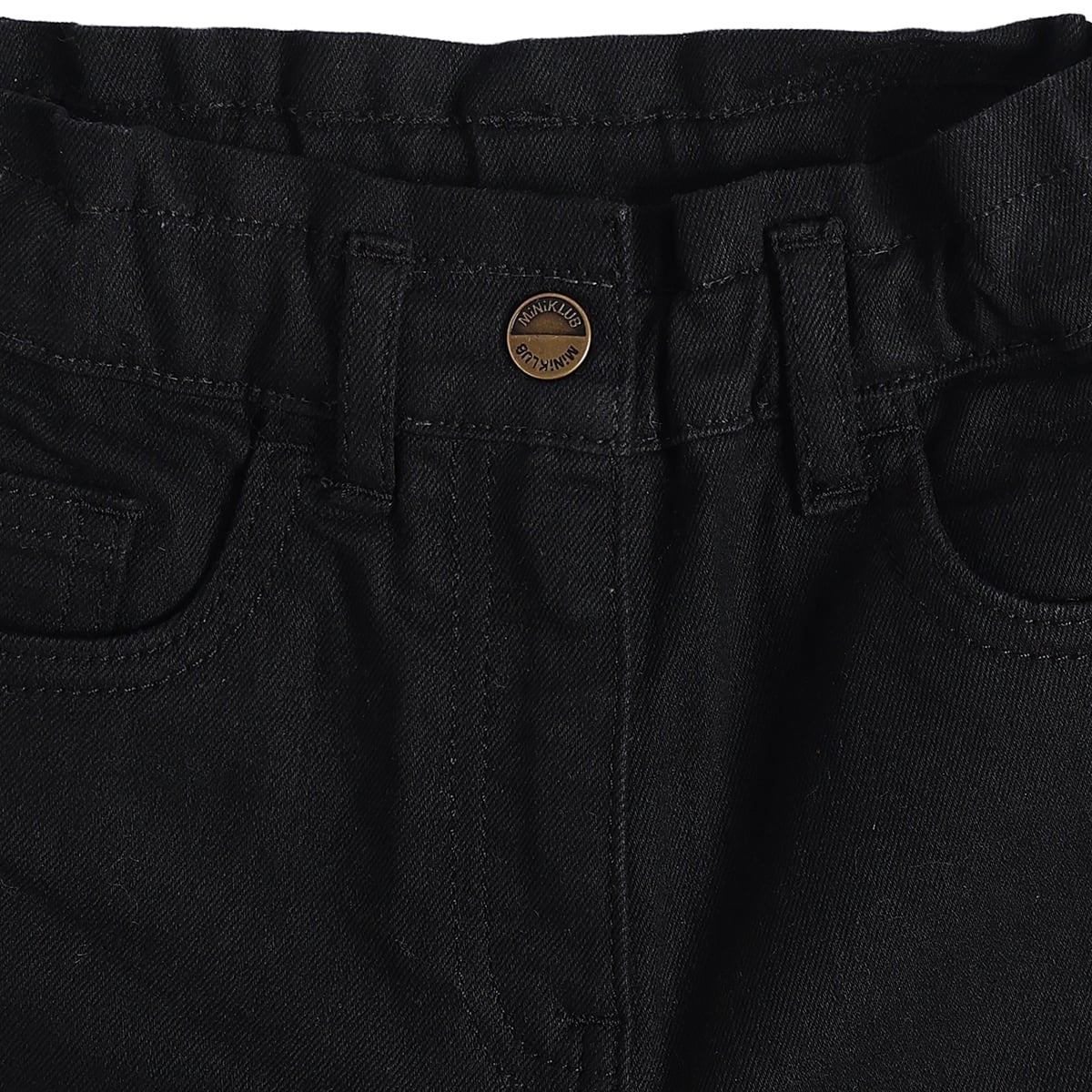 Baby Girls Black Cotton Blend Denim Pant Regular Fit Casual Wear