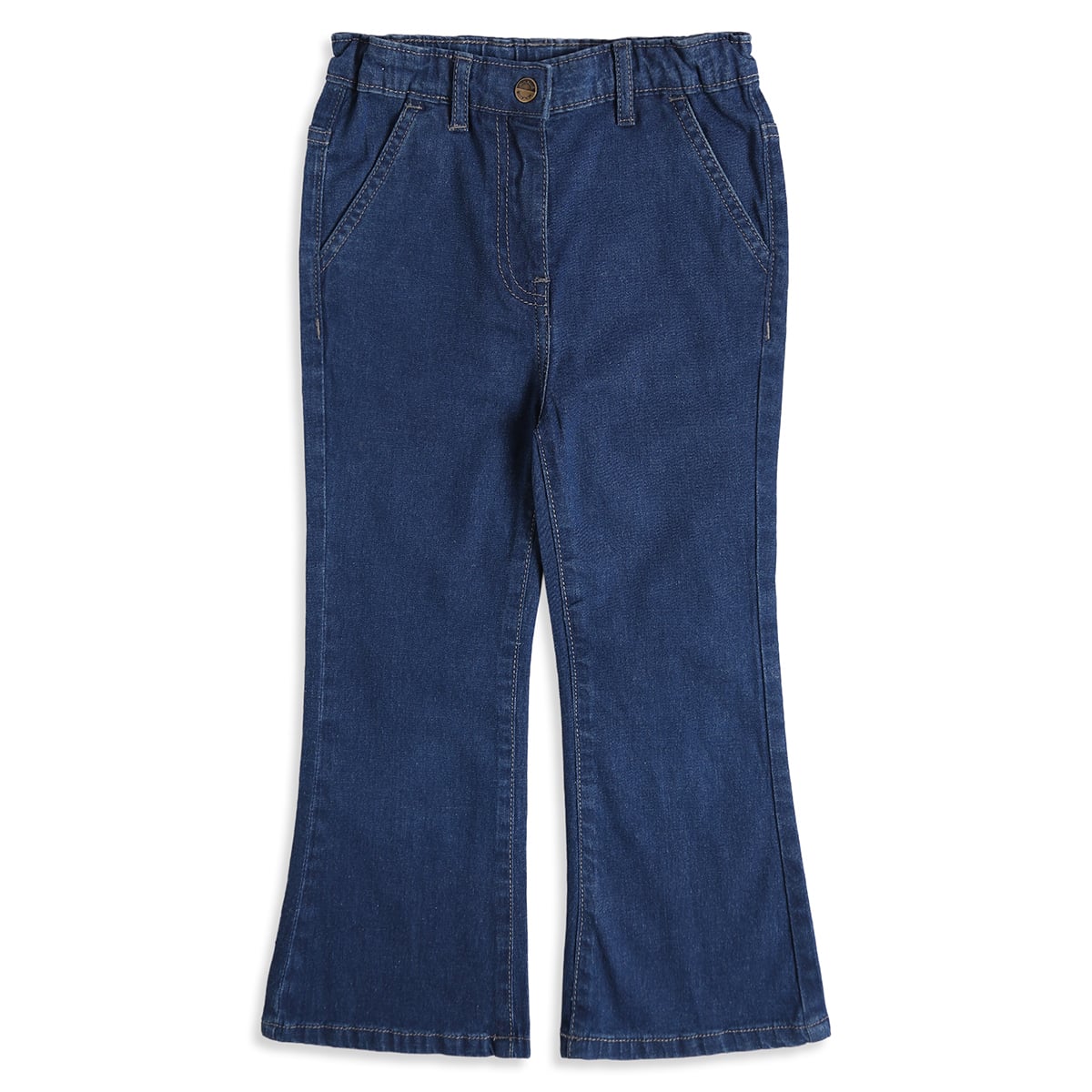 Baby Girls Blue Cotton Blend Solid Flared Denim Pant Regular Fit Casual Wear