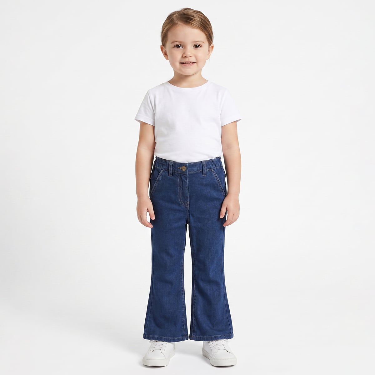 Baby Girls Blue Cotton Blend Solid Flared Denim Pant Regular Fit Casual Wear