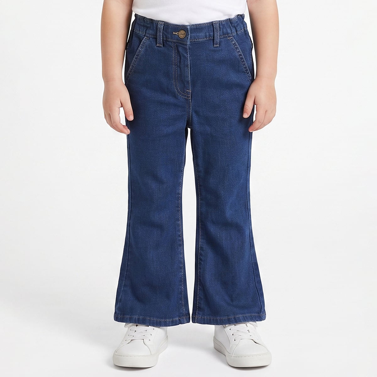 Baby Girls Blue Cotton Blend Solid Flared Denim Pant Regular Fit Casual Wear