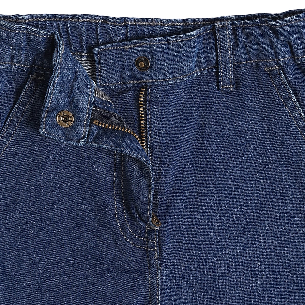 Baby Girls Blue Cotton Blend Solid Flared Denim Pant Regular Fit Casual Wear