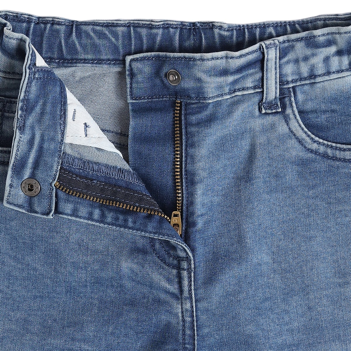 Baby Girls Blue Cotton Blend Cherry Embroidered Wide-Leg Denim Pant Regular Fit Casual Wear