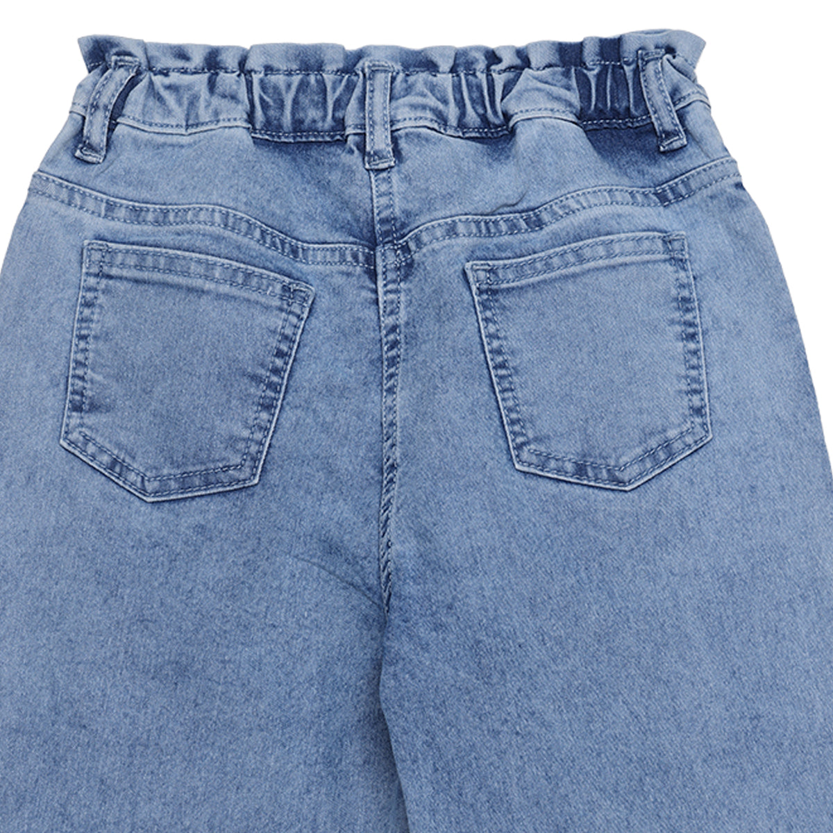 Girls Light Blue Cotton Blend Denim Floral Embroidered Cargo Pants Regular Fit Casual Kids Bottoms