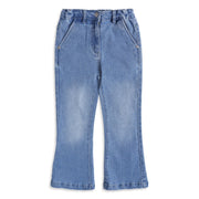 Baby Girls Blue Cotton Denim Flared Pants Regular Fit Casual Wear