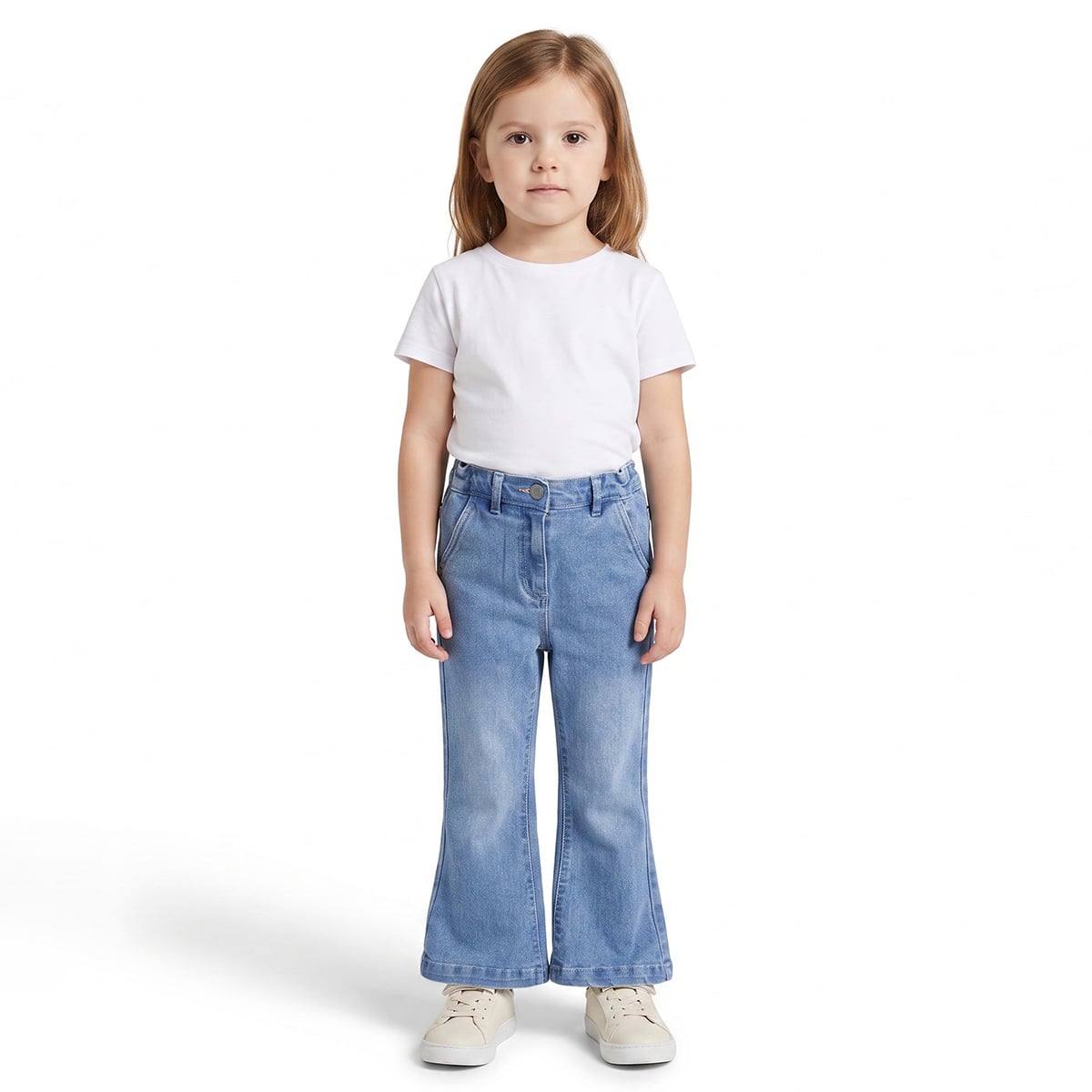 Baby Girls Blue Cotton Denim Flared Pants Regular Fit Casual Wear