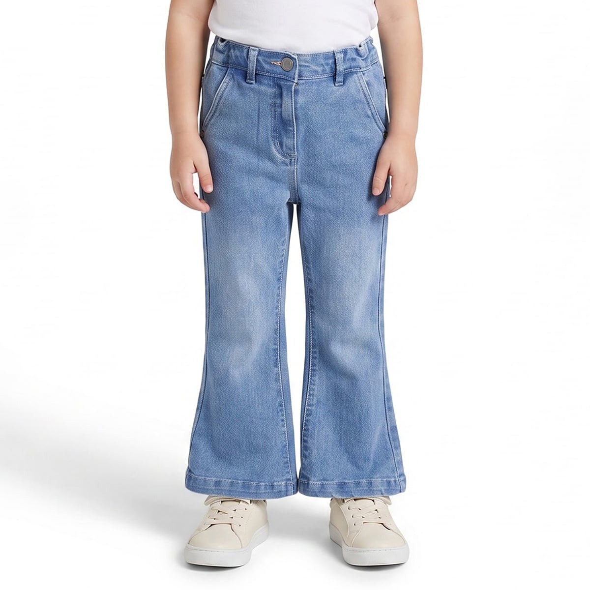 Baby Girls Blue Cotton Denim Flared Pants Regular Fit Casual Wear