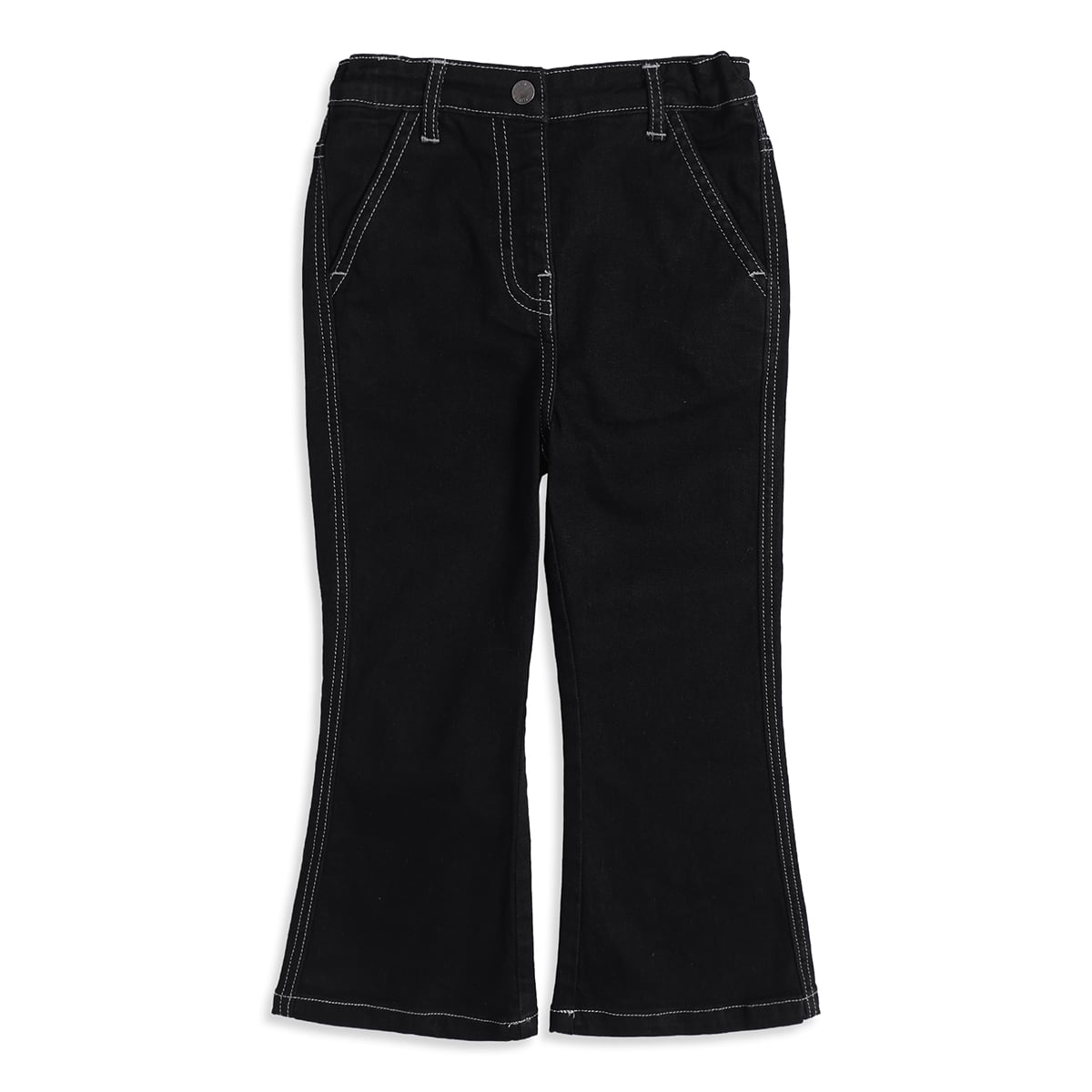 Baby Boys Black Cotton Denim Contrast Stitch Flared Pants Regular Fit Casual Wear