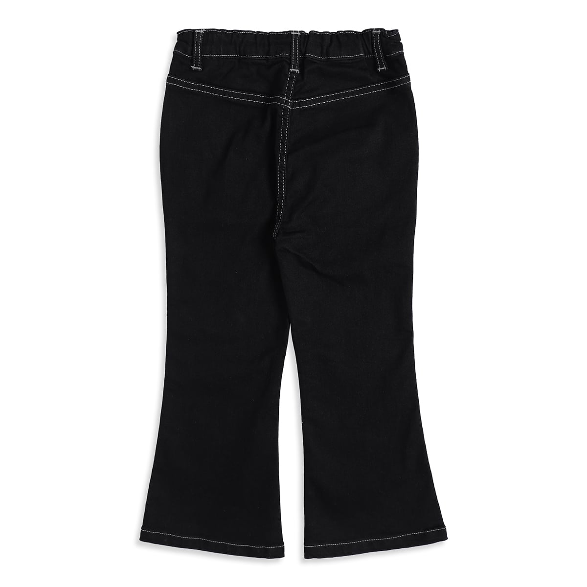 Baby Boys Black Cotton Denim Contrast Stitch Flared Pants Regular Fit Casual Wear