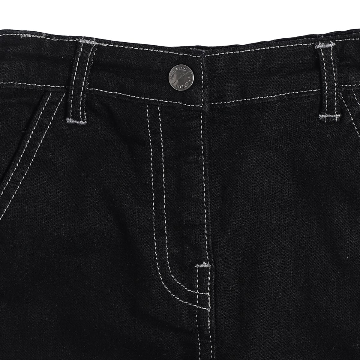 Baby Boys Black Cotton Denim Contrast Stitch Flared Pants Regular Fit Casual Wear