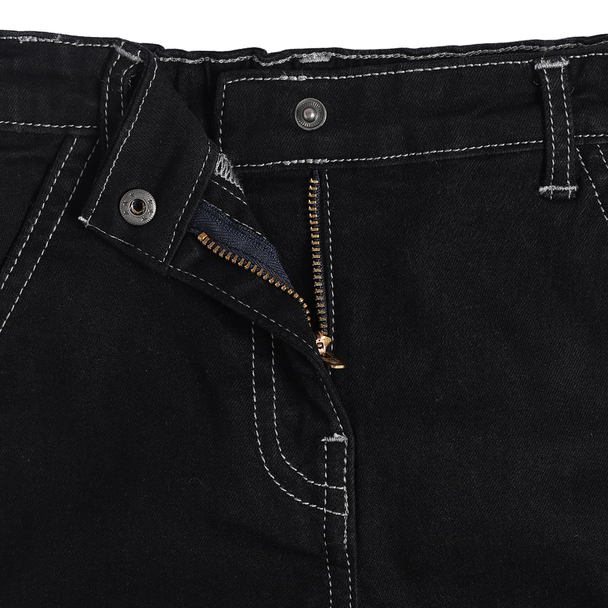 Baby Boys Black Cotton Denim Contrast Stitch Flared Pants Regular Fit Casual Wear