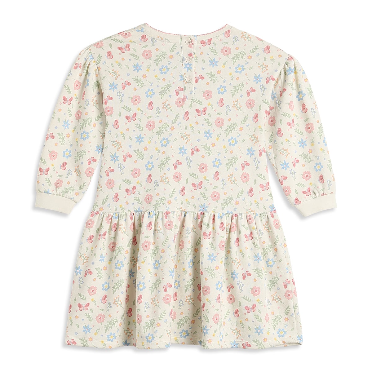 Girls Cream Cotton Floral and Butterfly Dress Full Sleeve Casual Wear