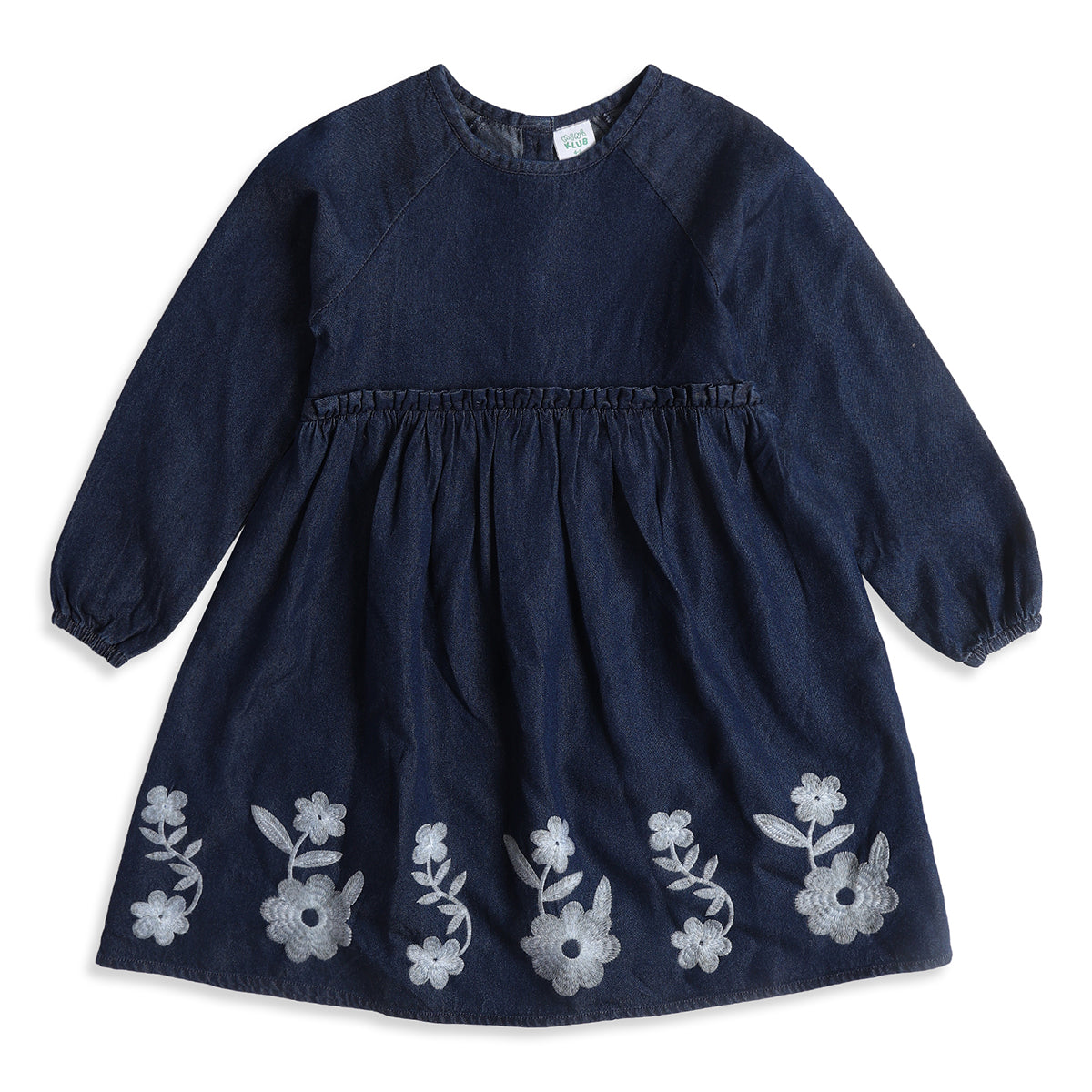 Baby Girls Navy Blue Embroidered Denim Dress Regular Fit.