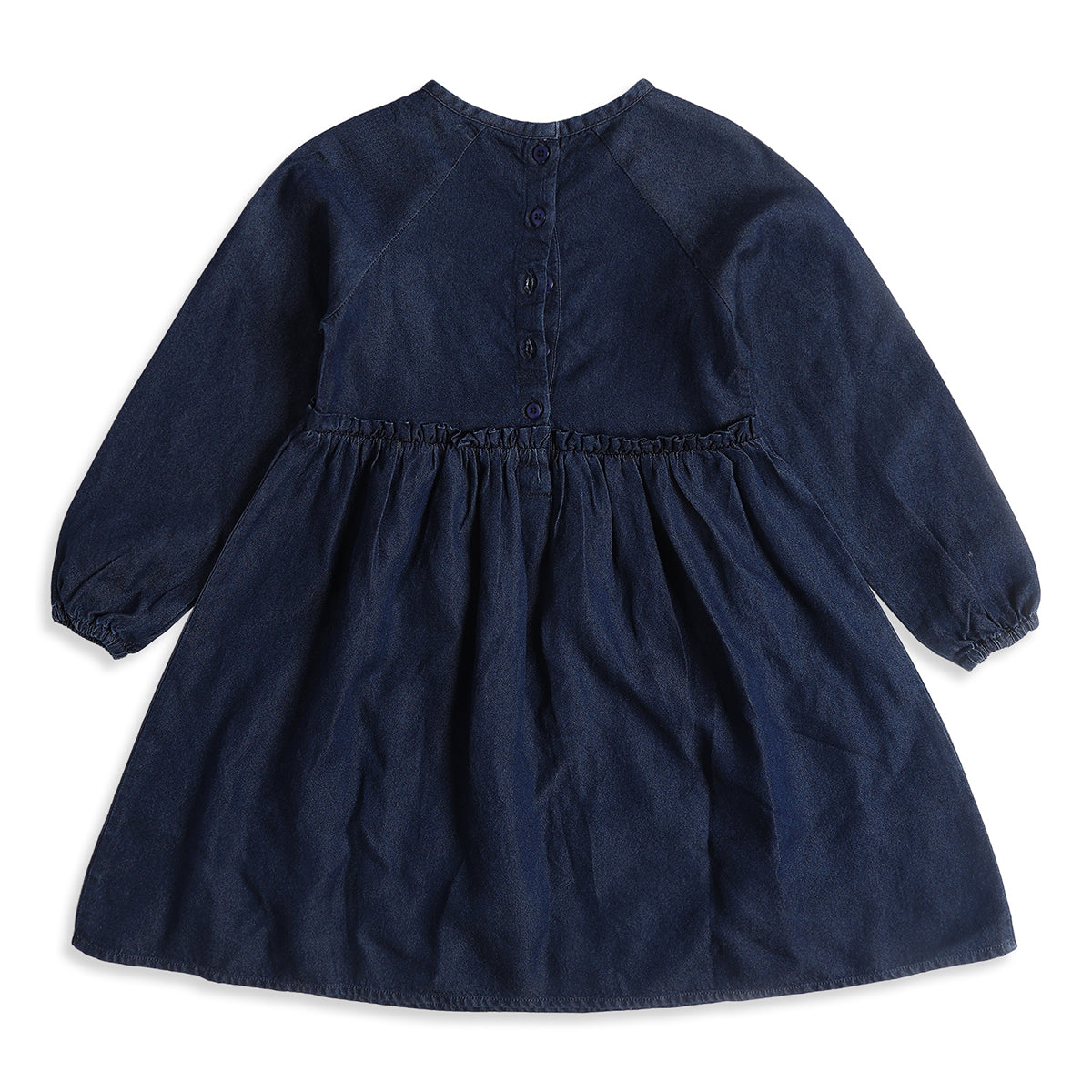 Baby Girls Navy Blue Embroidered Denim Dress Regular Fit.