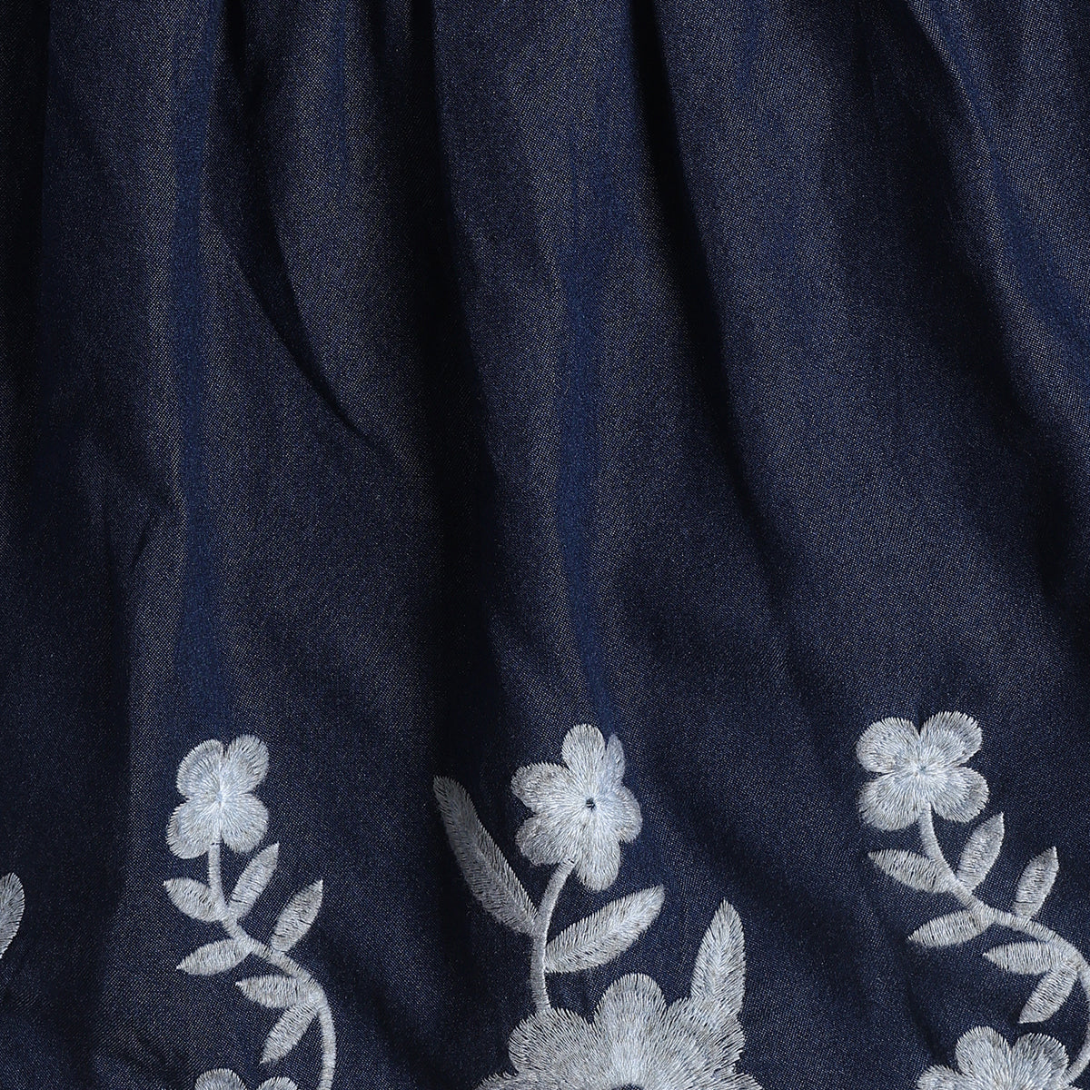 Baby Girls Navy Blue Embroidered Denim Dress Regular Fit.