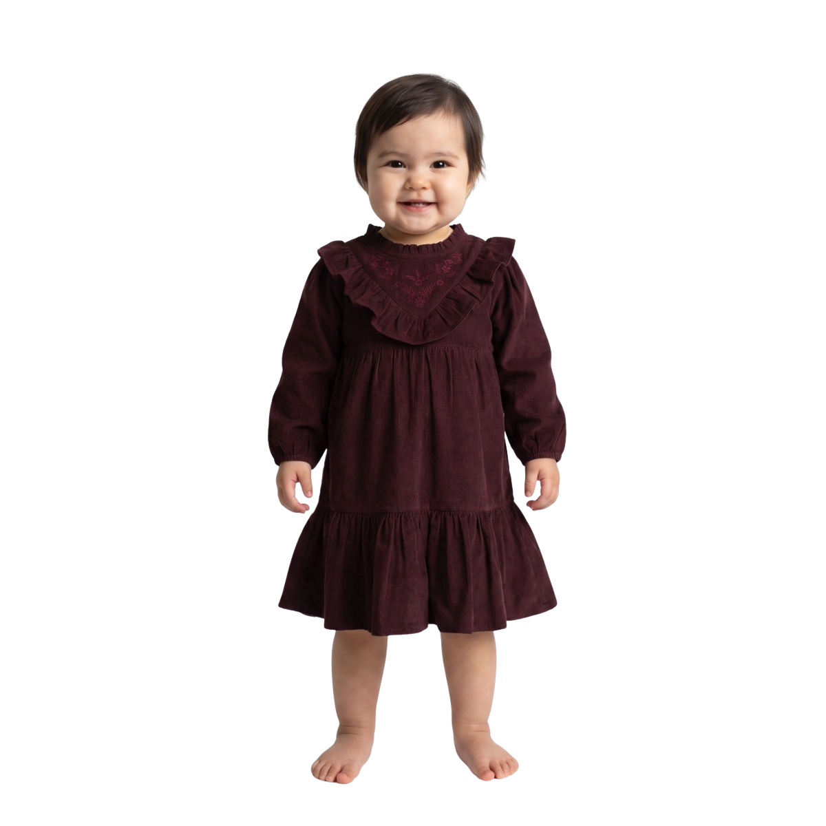 Girls Maroon Floral Embroidered Dress Regular Fit Casual Kids Dress
