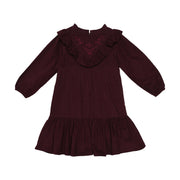 Girls Maroon Floral Embroidered Dress Regular Fit Casual Kids Dress
