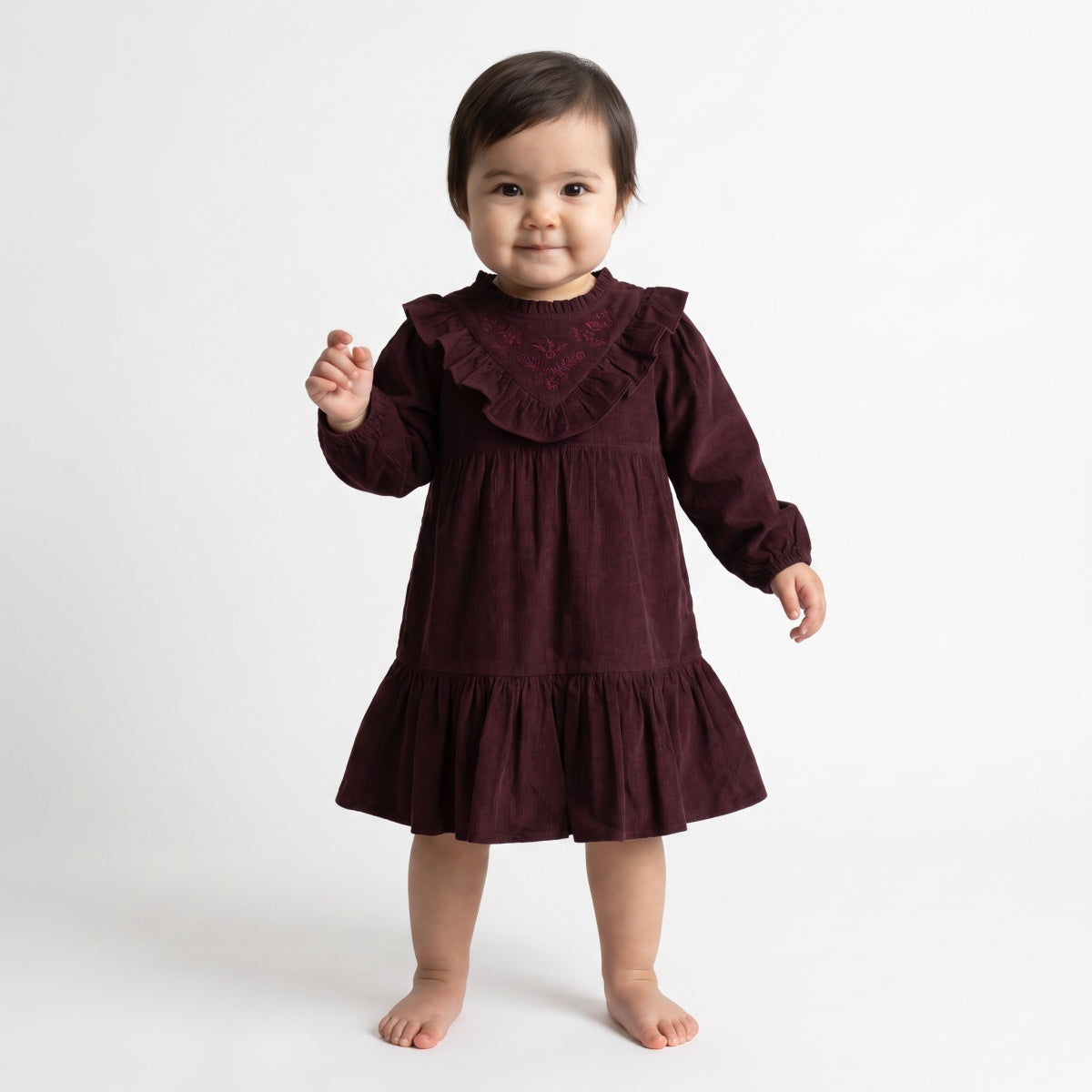 Girls Maroon Floral Embroidered Dress Regular Fit Casual Kids Dress