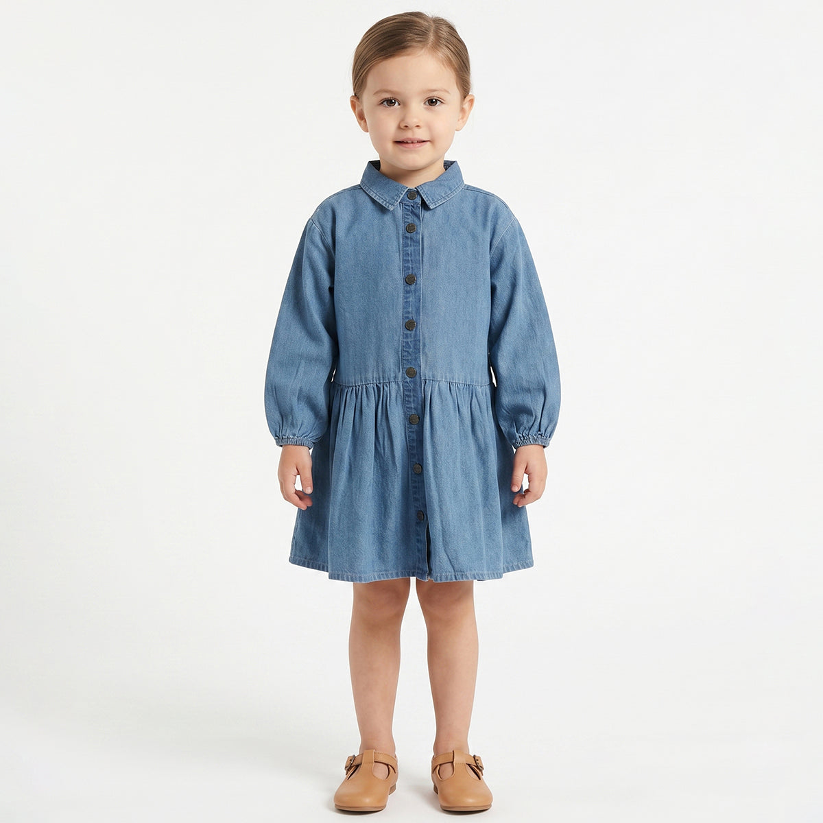 Baby Girls Blue Denim Dress Regular Fit .