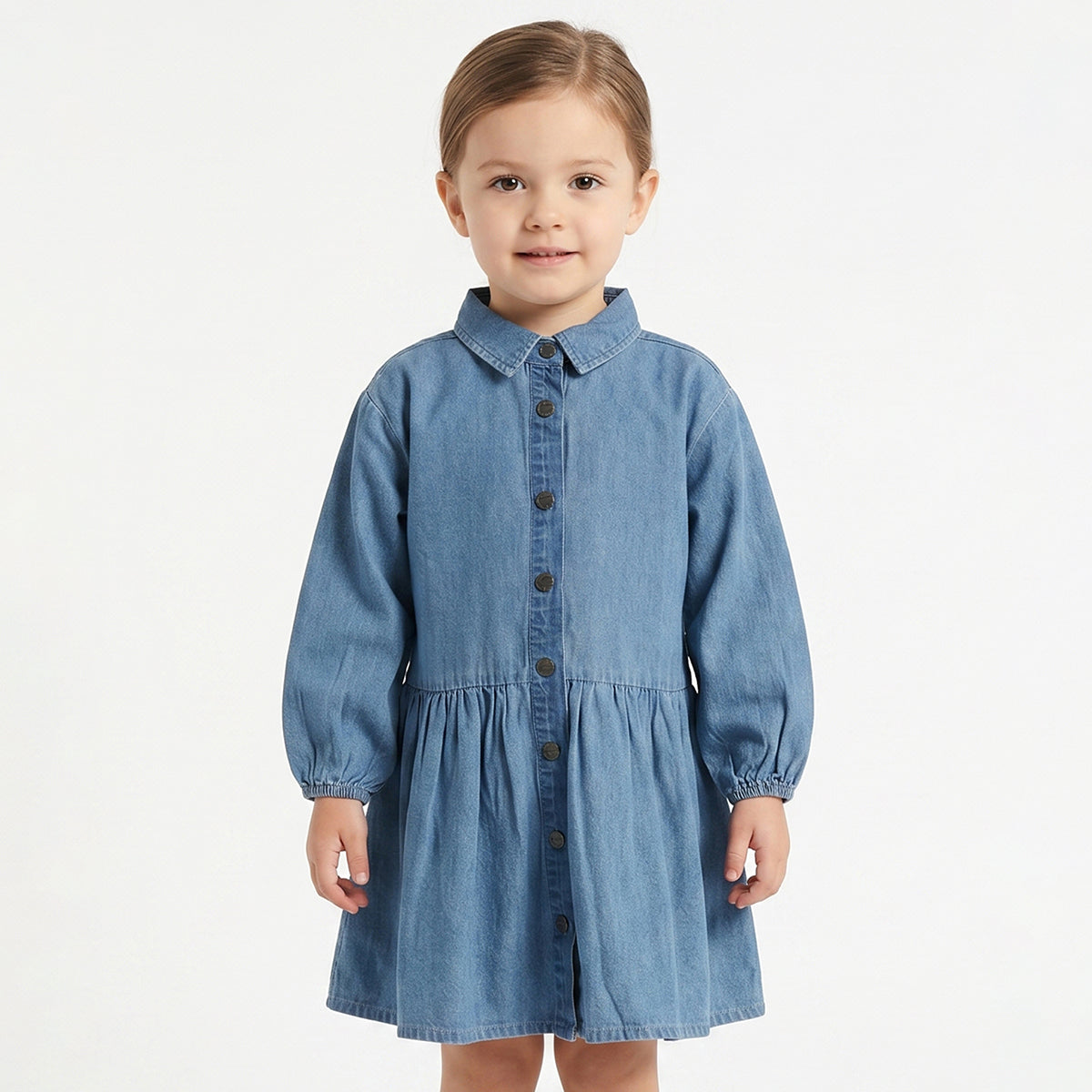 Baby Girls Blue Denim Dress Regular Fit .