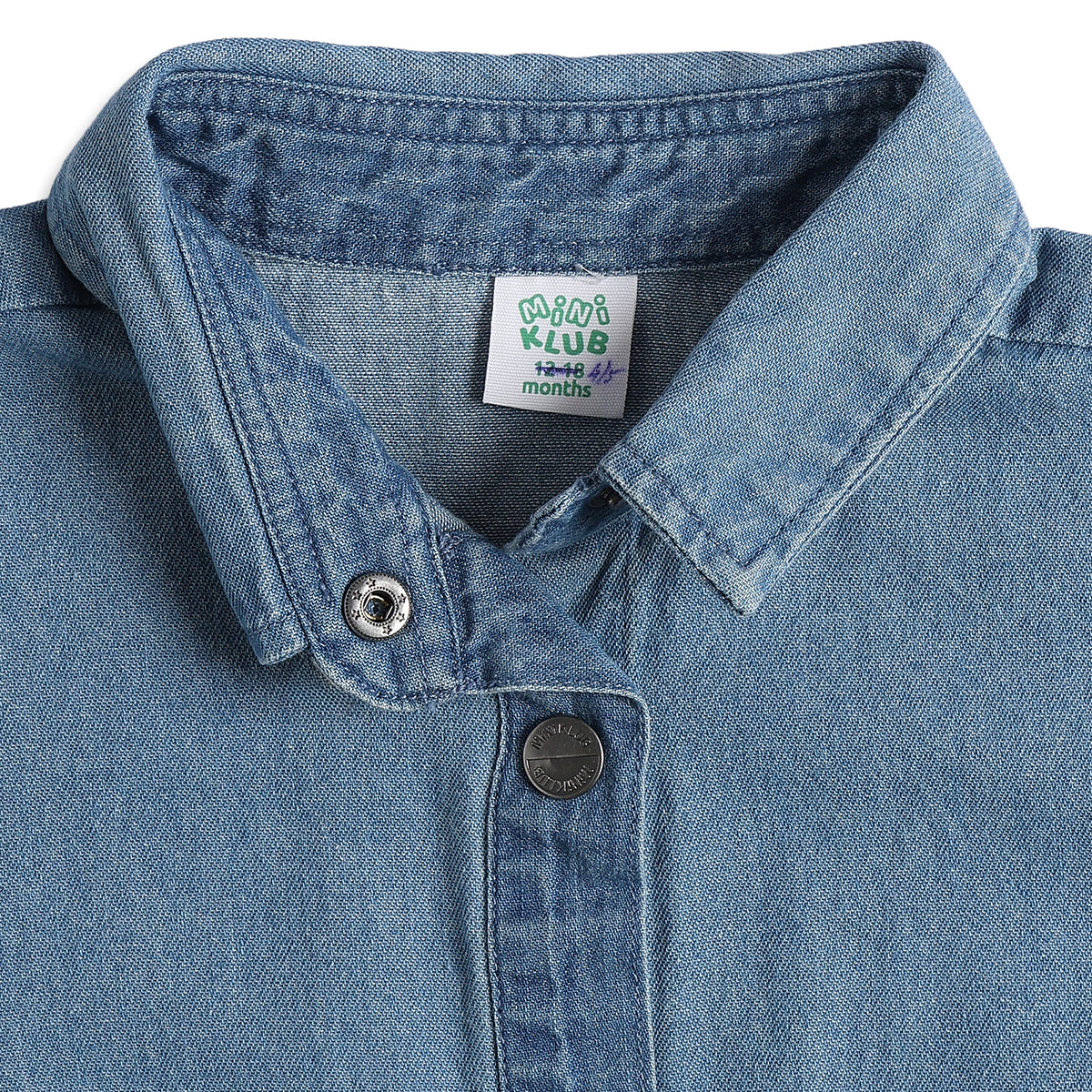 Baby Girls Blue Denim Dress Regular Fit .
