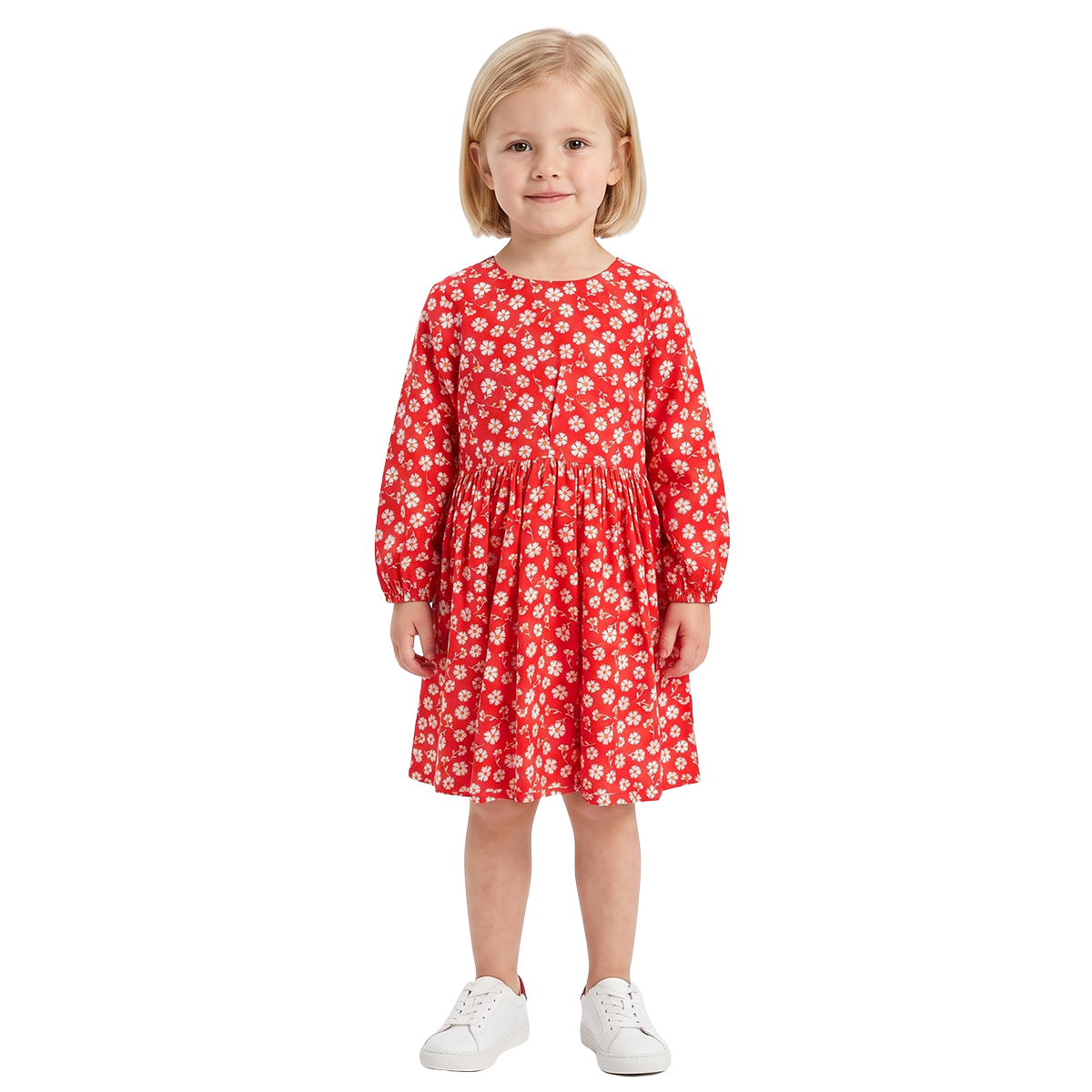 Baby Girls Red Cotton Floral Printed Dress Regular Fit Casual Wear