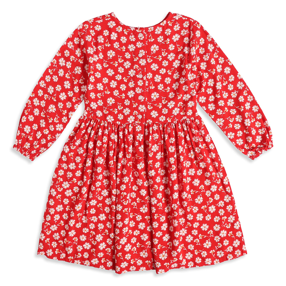 Baby Girls Red Cotton Floral Printed Dress Regular Fit Casual Wear