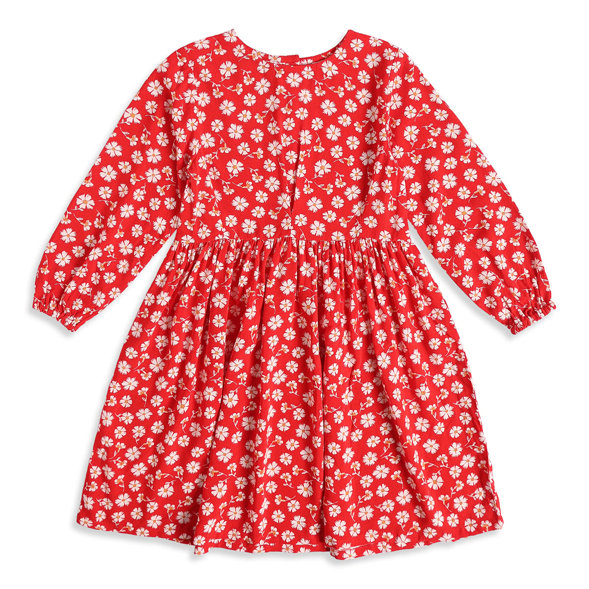 Baby Girls Red Cotton Floral Printed Dress Regular Fit Casual Wear