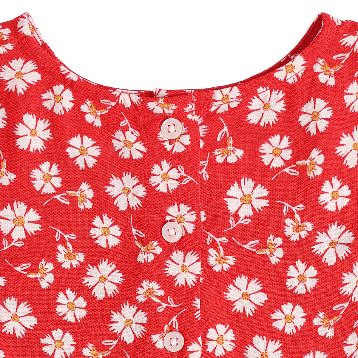 Baby Girls Red Cotton Floral Printed Dress Regular Fit Casual Wear