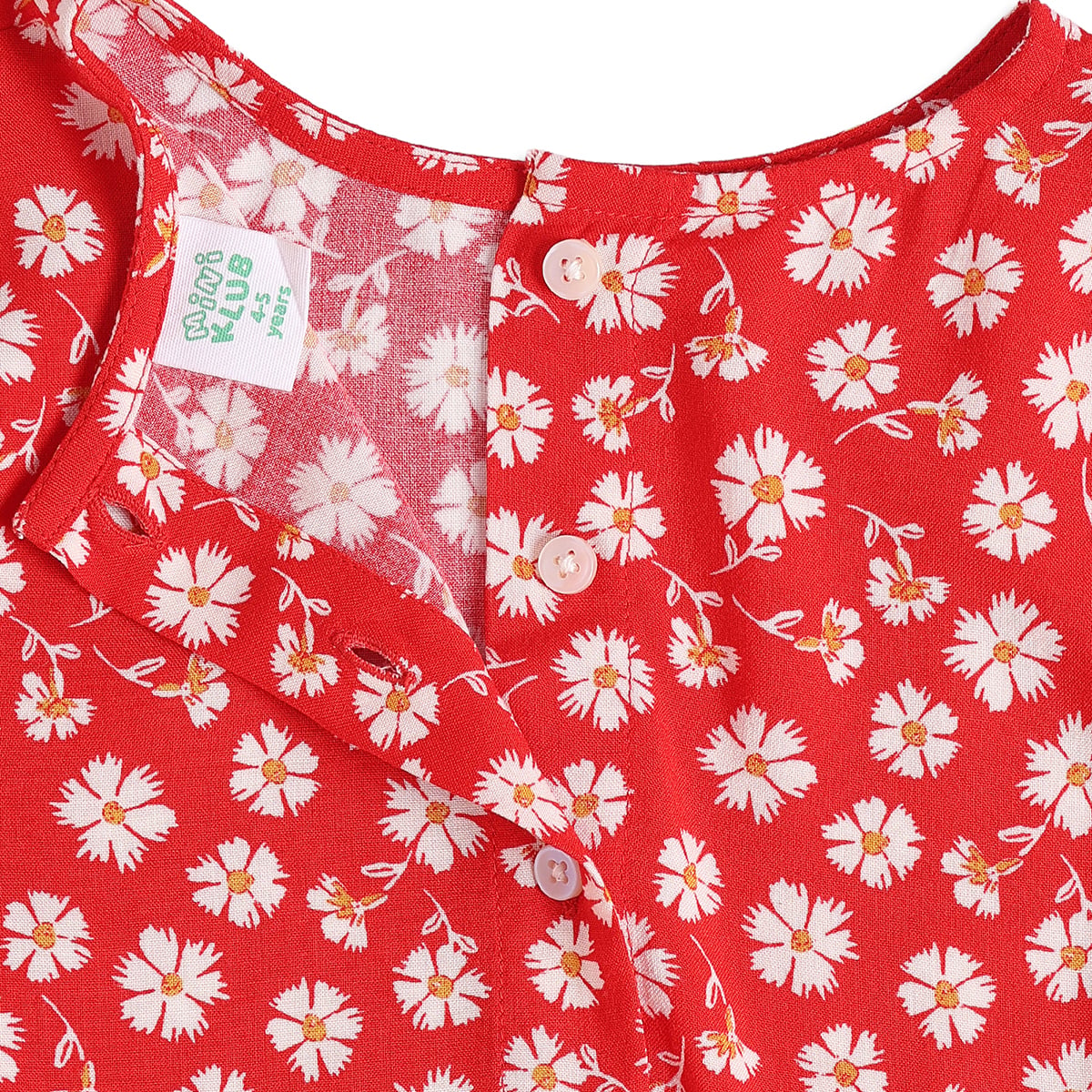 Baby Girls Red Cotton Floral Printed Dress Regular Fit Casual Wear
