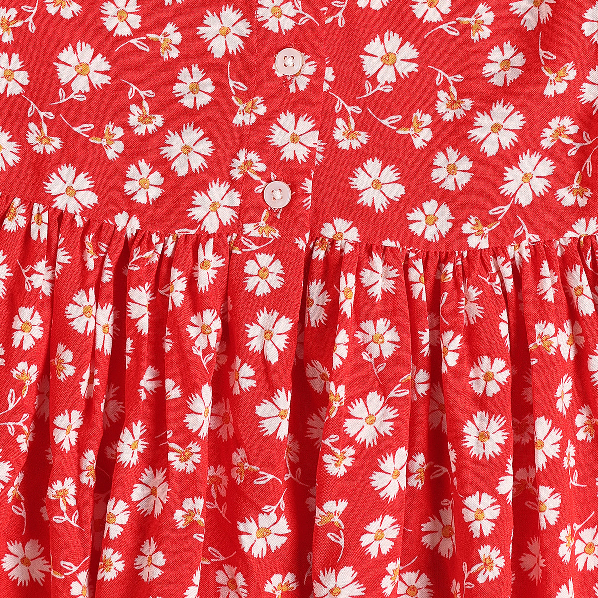 Baby Girls Red Cotton Floral Printed Dress Regular Fit Casual Wear