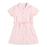 Baby Girls Pink Cotton Blend Solid Shirt Dress With Tie-Up Belt Regular Fit Casual Wear