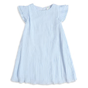 Baby Girls Light Blue Polyester Pleated Flutter Sleeve Dress Regular Fit Casual Wear