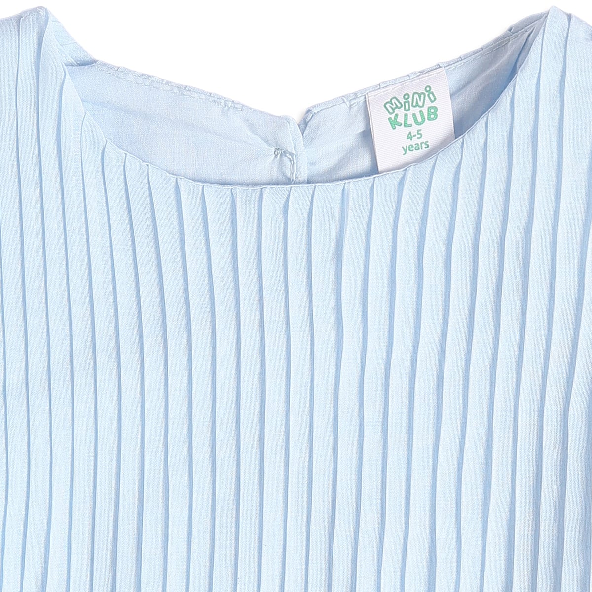 Baby Girls Light Blue Polyester Pleated Flutter Sleeve Dress Regular Fit Casual Wear