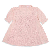 Girls Pink Polyester Floral Lace Dress with Ruffle Details Party Wear