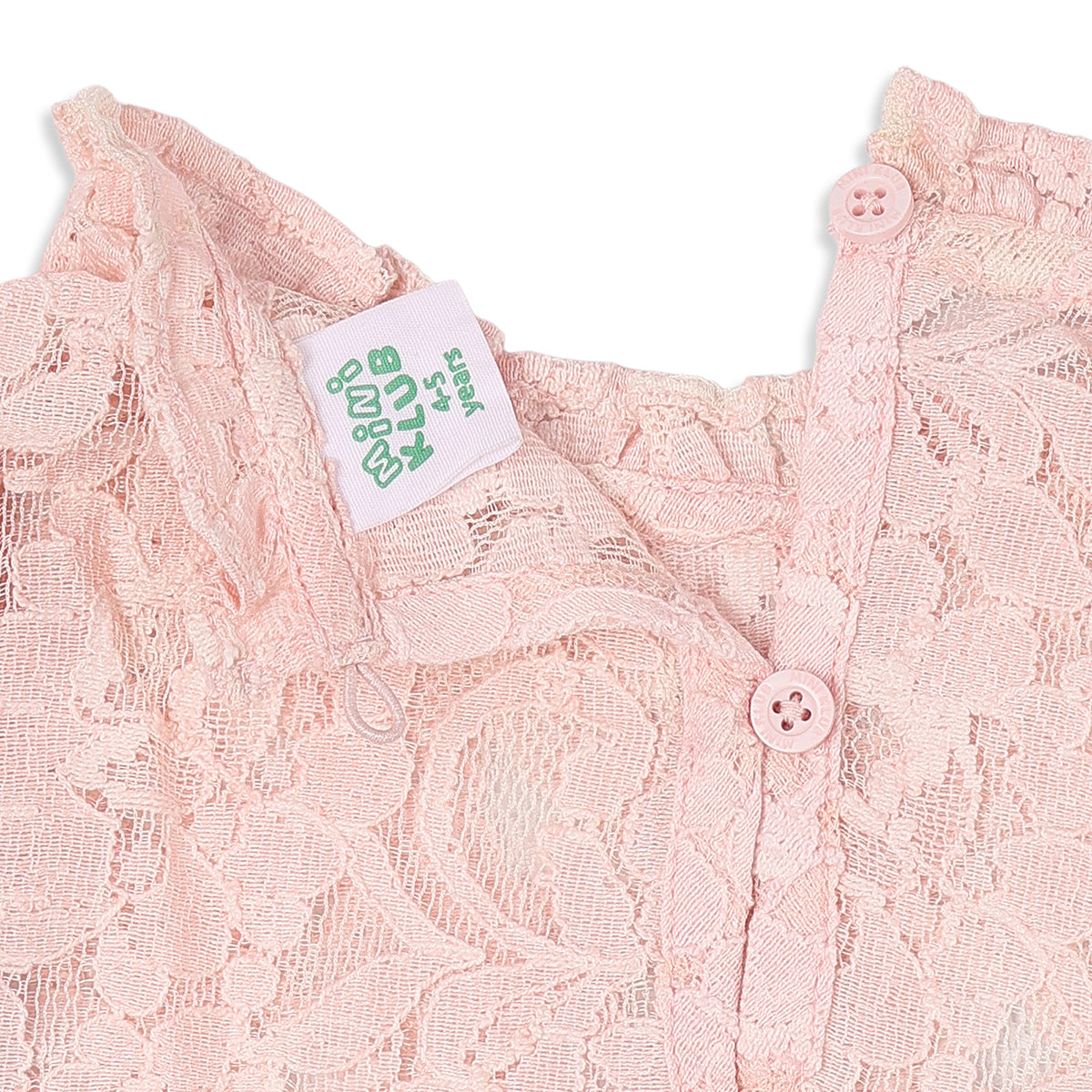 Girls Pink Polyester Floral Lace Dress with Ruffle Details Party Wear