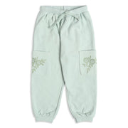 Baby Girls Mint Green Cotton Blend Floral Embroidered Cargo Jogger Pants Regular Fit Casual Wear