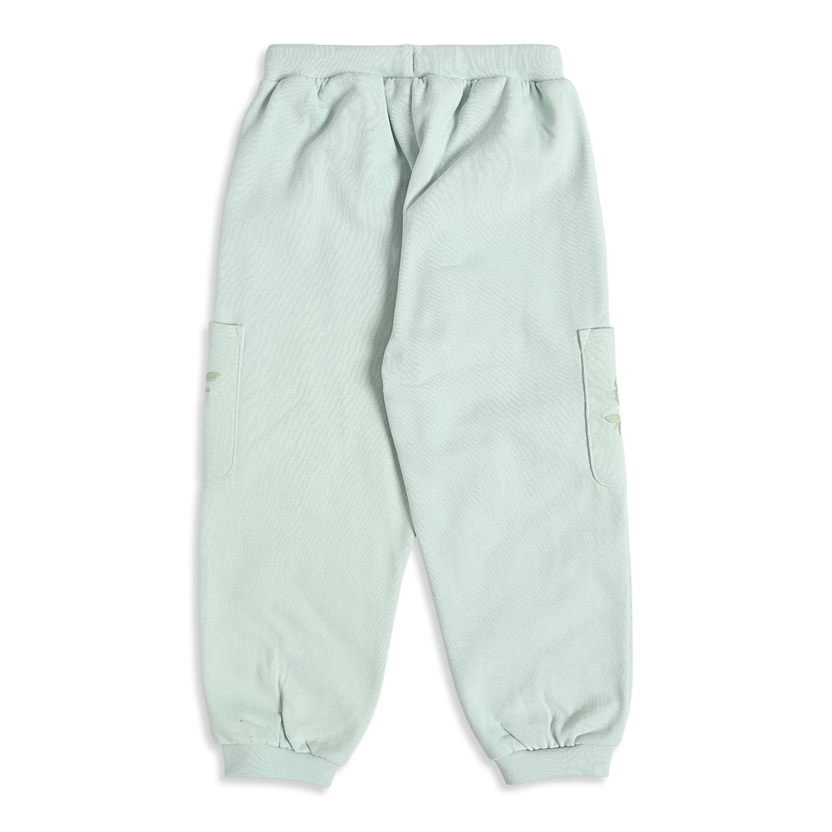 Baby Girls Mint Green Cotton Blend Floral Embroidered Cargo Jogger Pants Regular Fit Casual Wear