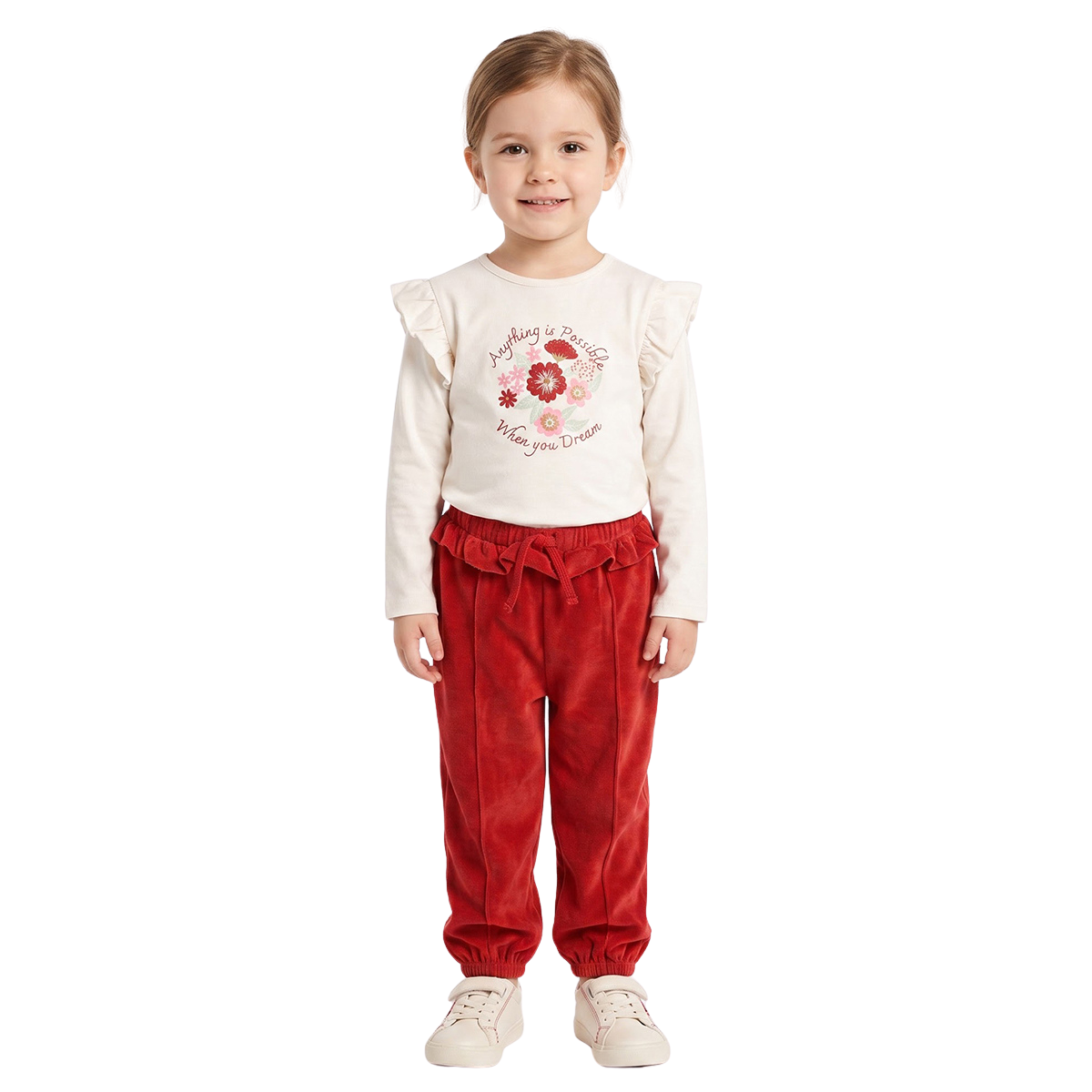 Girls Red Velour Jogger Pants Regular Fit Casual Kids Bottoms