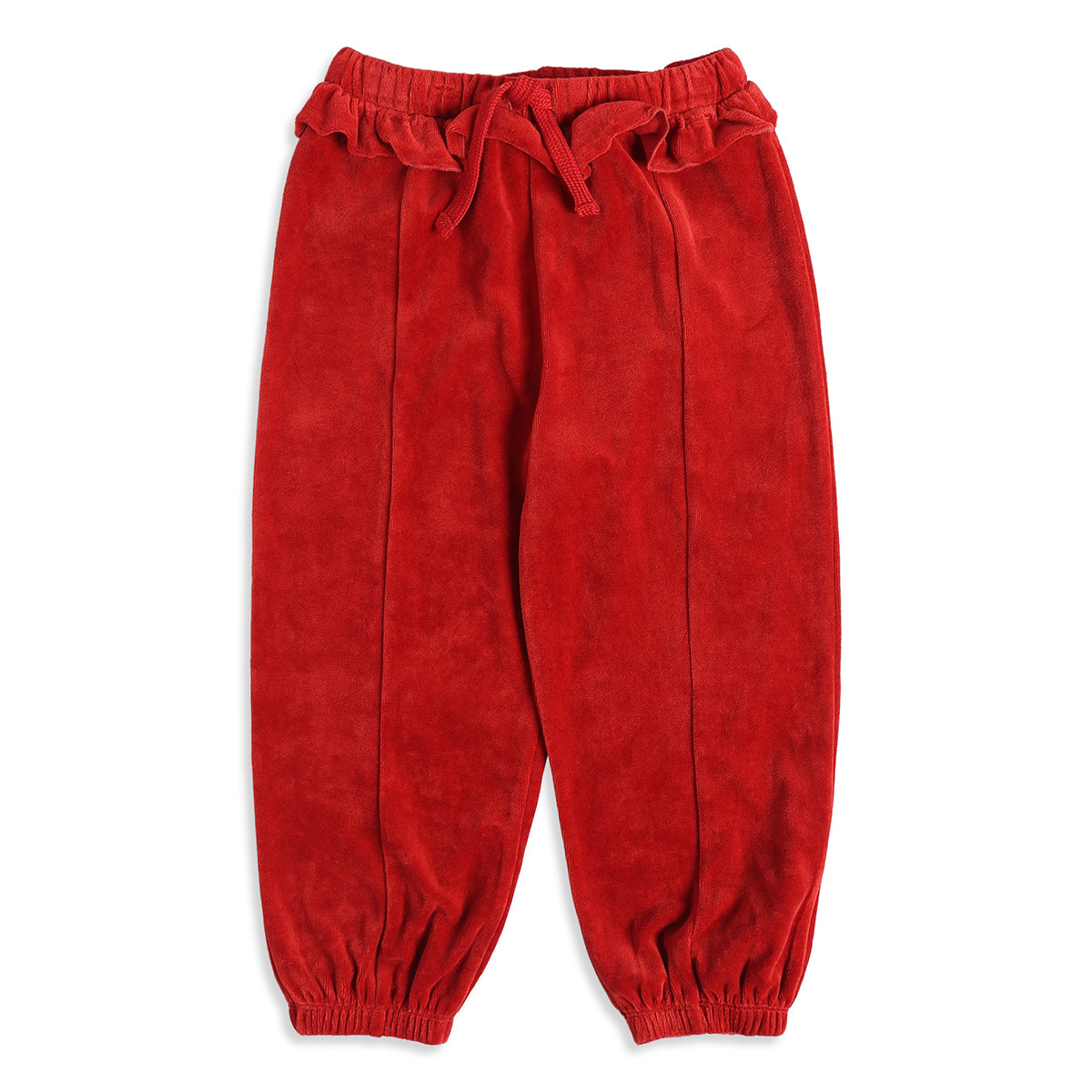 Girls Red Velour Jogger Pants Regular Fit Casual Kids Bottoms