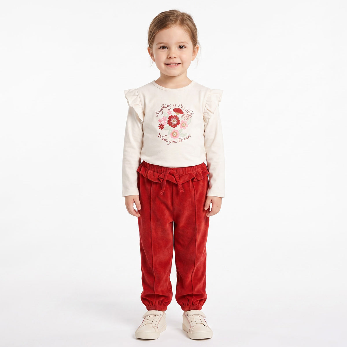 Girls Red Velour Jogger Pants Regular Fit Casual Kids Bottoms